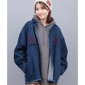 ブラウス シャツ デニムコールパッチシャツ レディース