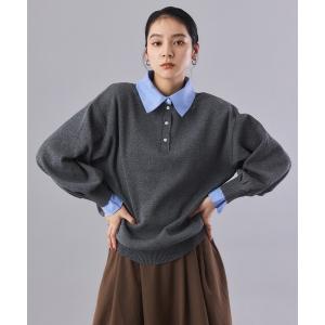 バイカラーポロニットプルオーバー レディース