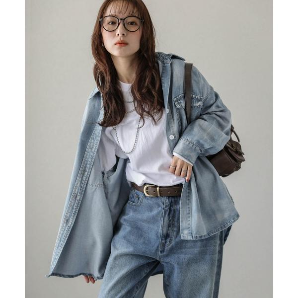 ブラウス シャツ ラウンドヘムデニムシャツ レディース