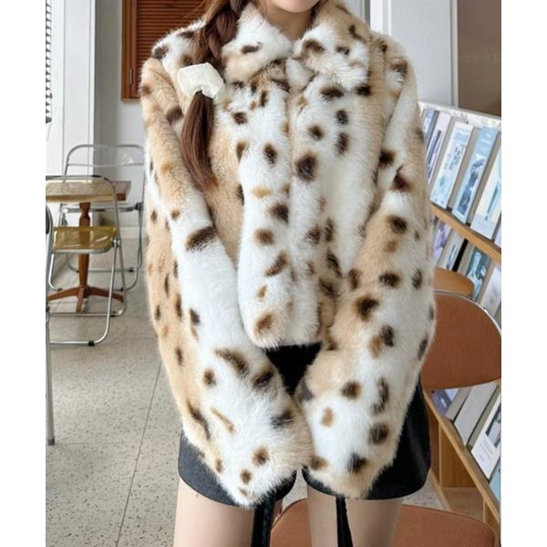 ブルゾン アウター アニマル柄 ショート丈 ファージャケット レディース