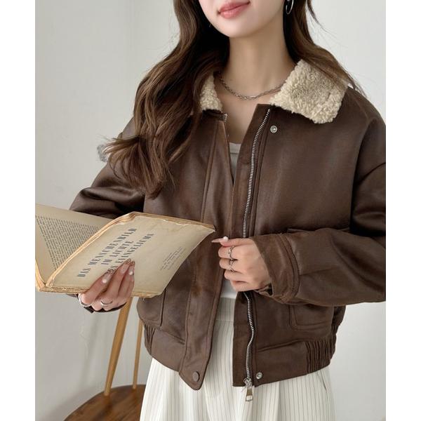 ブルゾン アウター ボア襟 ショート丈 フェイクレザー ブルゾン レディース