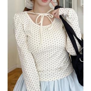 Sibra（シブラ） tシャツ ドット柄フリルリボントップス レディース