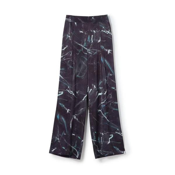 パンツ ネオンプリント タックワイドパンツ レディース
