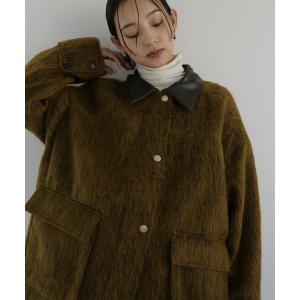 カバーオール レザーカラーシャギーコート レディース