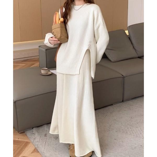 ニット セーター 「セットアップ」ゆったりニットトップス×上品フレアロングスカート レディース