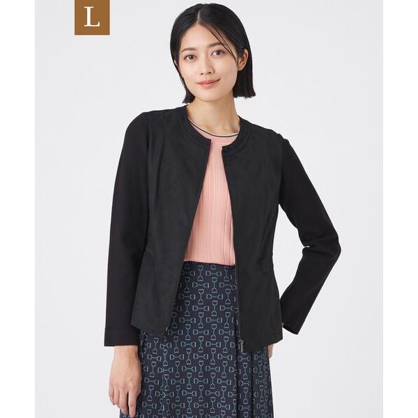 ジャケット ノーカラージャケット 「L」「ウォッシャブル」ストレッチスエードコンビジャケット レディ...