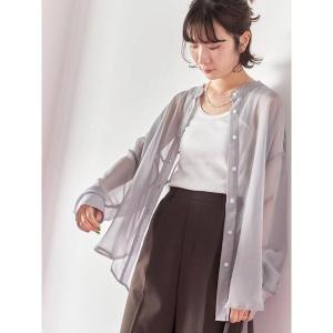 ブラウス シャツ バンドカラーシアーシャツ レディース