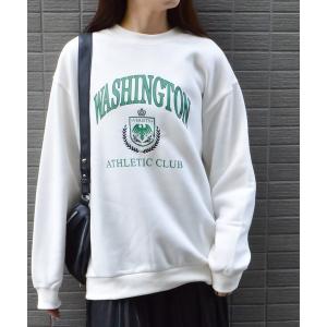 トレーナー スウェット 「spiritoso」カレッジロゴ オーバーサイズ 裏起毛 トレーナー レディース