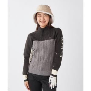 ニット セーター 「FILAGOLF/フィラゴルフ」レディースモックネックセーター/軽量/ブロック切替デザイン/ゴルフ レディース