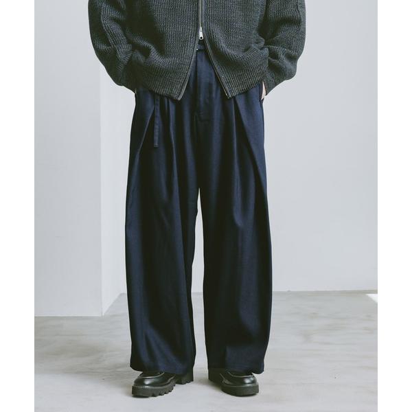 ワイドパンツ スラックス ツータック/ベルト付きワイドスラックス メンズ