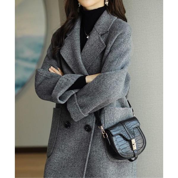 コート アウター ヘリンボーンダブルジャケットコート レディース