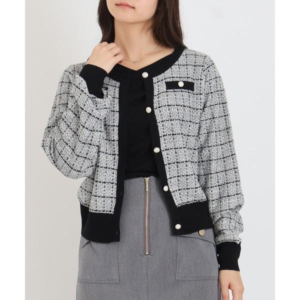 カーディガン ツイードライクニットジャケット レディース