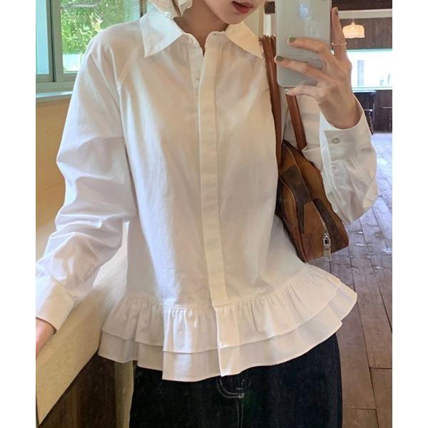 ブラウス シャツ YUGA　デザインフリル裾　カジュアルブラウス レディース