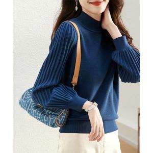 ニット セーター プリーツスリーブハイネックニット レディース