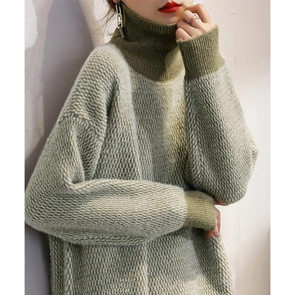ニット セーター ルーズハイネックニットセーター レディース