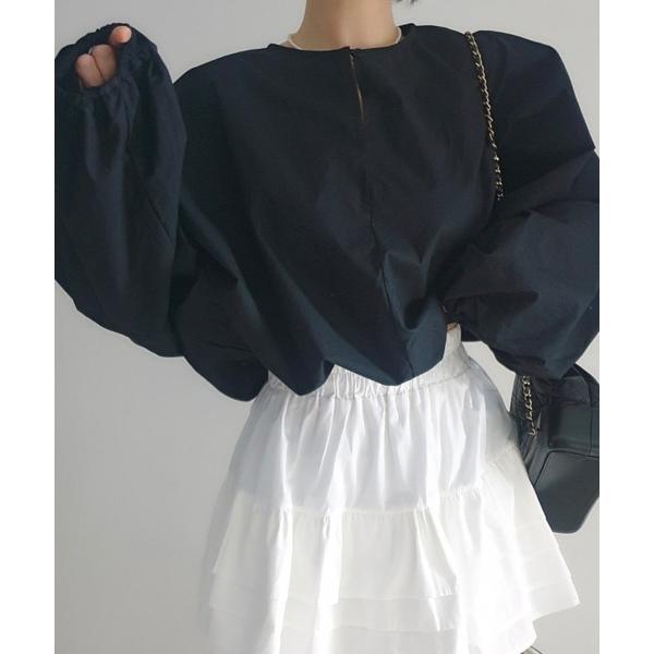 ブラウス シャツ ギャザー袖キーネックブラウス レディース