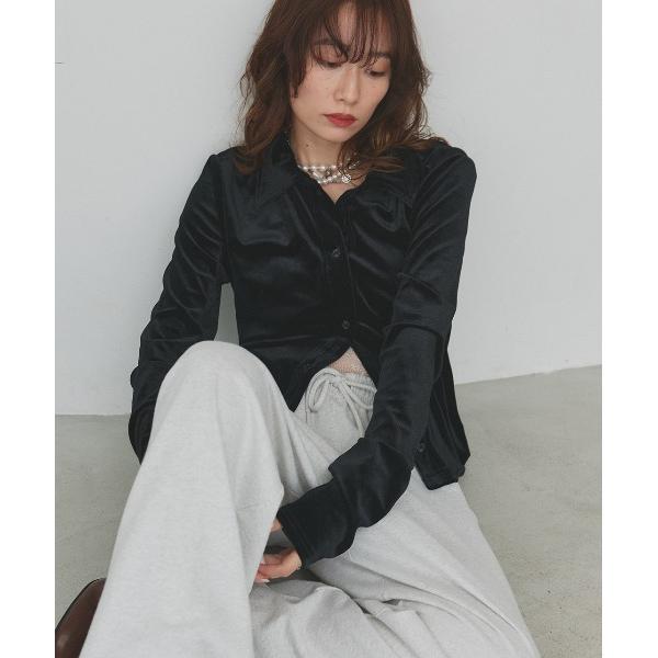 ブラウス シャツ コンパクト ベロアシャツ レディース