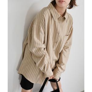 ブラウス シャツ ピーチスキンストライプオーバーシャツ レディース