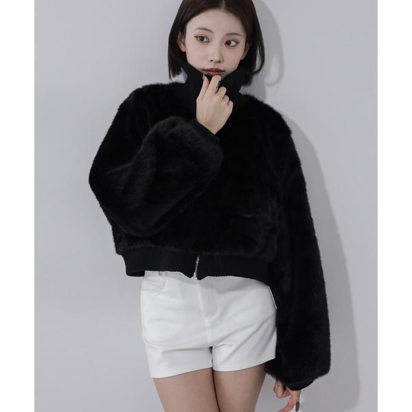 コート アウター 「 ２color 」スタンドネックリブフェイクファーショートブルゾン ／ stan...