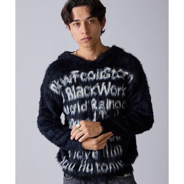 セーター ニット Message Design Hooded Shaggy Knit / メッセージ...