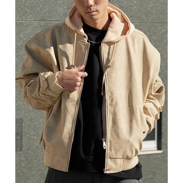 ma1 ma-1 Layered-Style Hooded Leather Jacket / レイヤ...