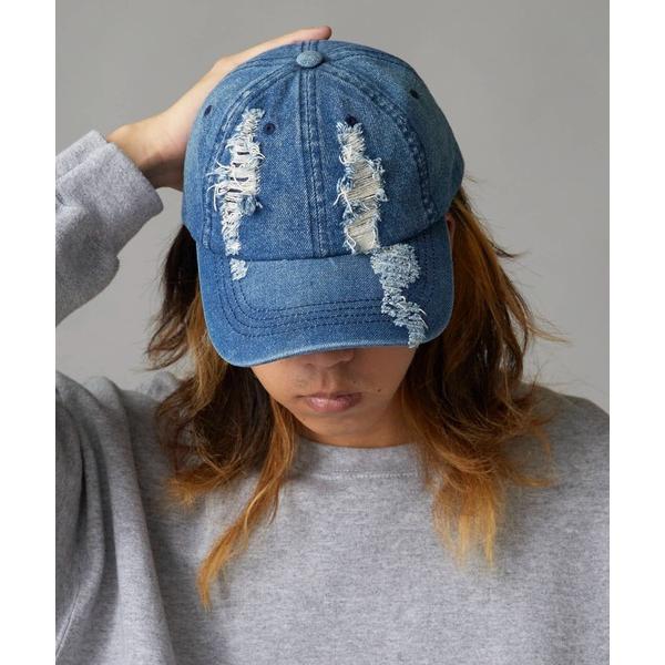キャップ 帽子 Distressed 6-Panel Denim Cap / ダメージ加工 6パネル...