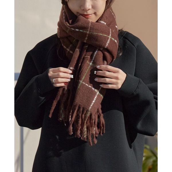 マフラー ストール Windowpane Check Fringe Oversized Scarf ...