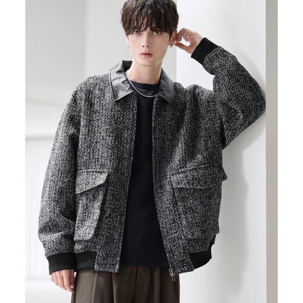 コート ジャケット ウール混ツイード切り替えダブルジップジャケット メンズ レディース