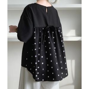 ブラウス シャツ バックリボンデザインドット柄ブラウス レディース