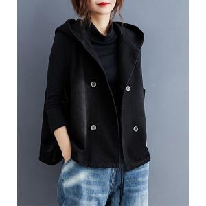 ベスト ジレ フード付きダブルボタンベスト レディース