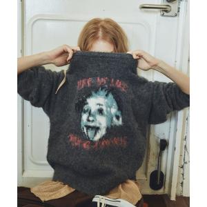 ニット セーター モヘアライク偉人モチーフニット レディース メンズ