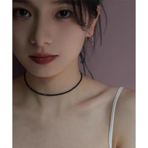 ネックレス ブラックビーズストーンチョーカーネックレス/レディース(T3) レディース