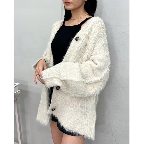 カーディガン 「＆soiree」モヘアライクシャギーニットカーディガン レディース