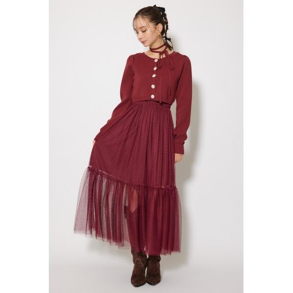 ワンピース ニットカーディガンセットドットチュールフレアワンピース 秋服 冬服