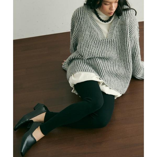 パンツ リブ編みニットレギンス レディース