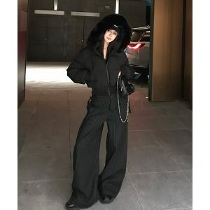 ブルゾン アウター フェイクファーフード付き中綿ブルゾン レディース