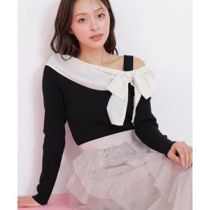 ニット セーター アシメリボンニット レディース