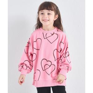 トレーナー 「サラッとスウェット」フラワー ハート 総柄 プリント 裏毛 スウェットトレーナー キッズ 子供服 女の子