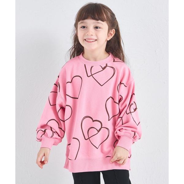 トレーナー  「サラッとスウェット」フラワー ハート 総柄 プリント 裏毛 スウェットトレーナー キ...