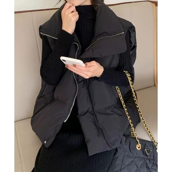 ベスト ジレ ゆったりシルエットスタンドカラー中綿ベスト レディース