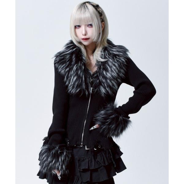 カーディガン 「REFLEM/レフレム」ファー付きZIPニットカーディガン レディース