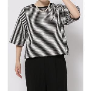 「GLOBAL WORK」 半袖Tシャツ Round ホワイト×ブラック レディース
