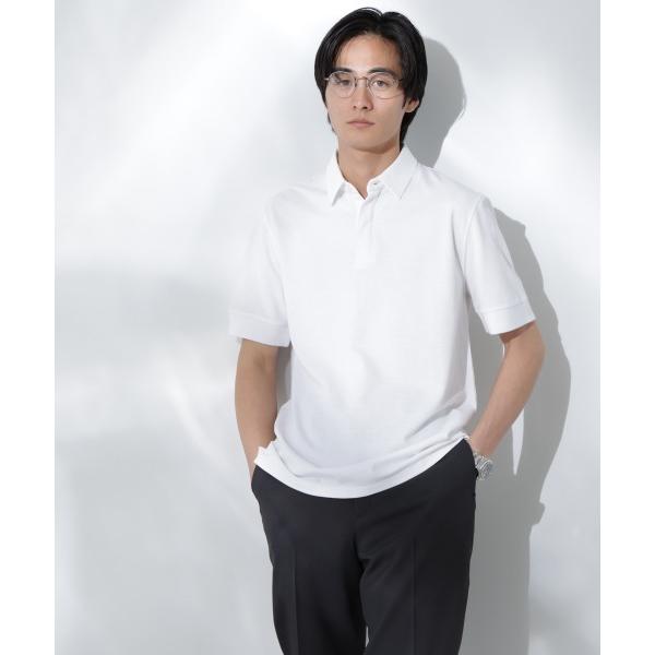 「NANO universe」 半袖ポロシャツ L ホワイト メンズ