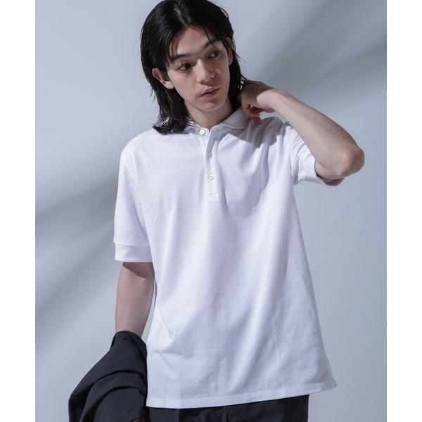 「NANO universe」 半袖ポロシャツ L ホワイト メンズ