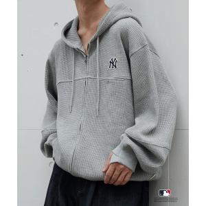 パーカー Perushu × MLB コラボ切り替えデザインサーマルジップフーディ メンズ レディース