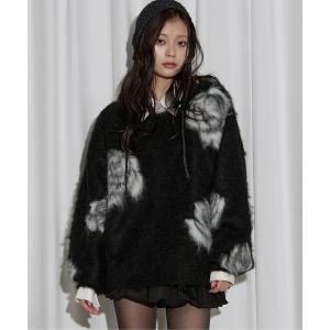 ニット セーター rose mix shaggy knit スタッズツキフラワーシャギーニット レディース