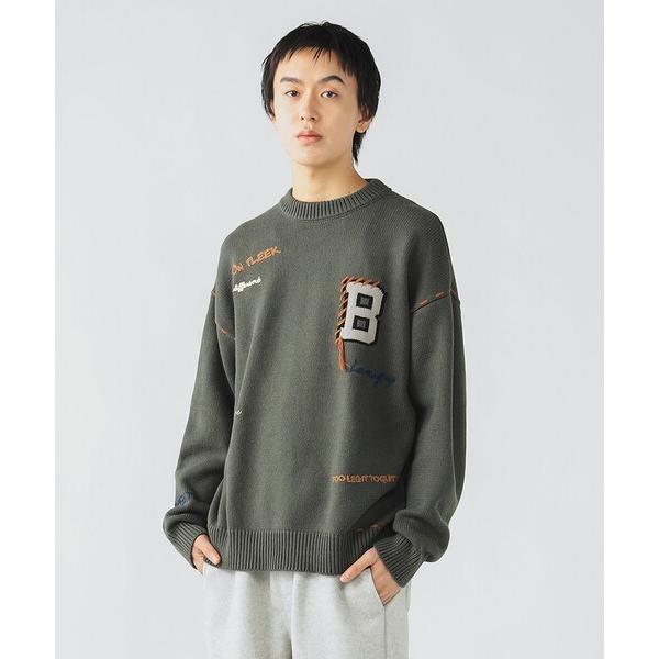 セーター ニット 「ユニセックス」Bイニシャル レタード クルーネック ニット メンズ レディース