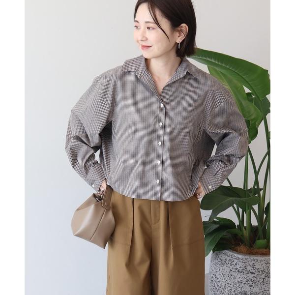 ブラウス シャツ クロップド丈バックタックチェックシャツ レディース