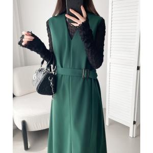 ジャンパースカート ウエストマークバックスリットジャンパースカート