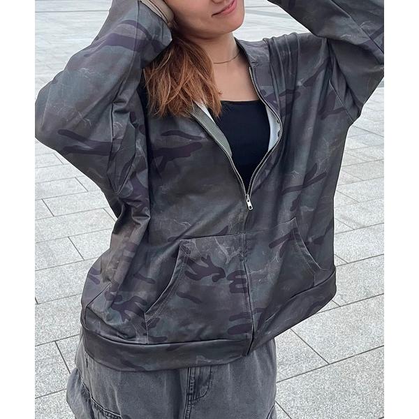 パーカー カモフラ柄ジップアップパーカー レディース